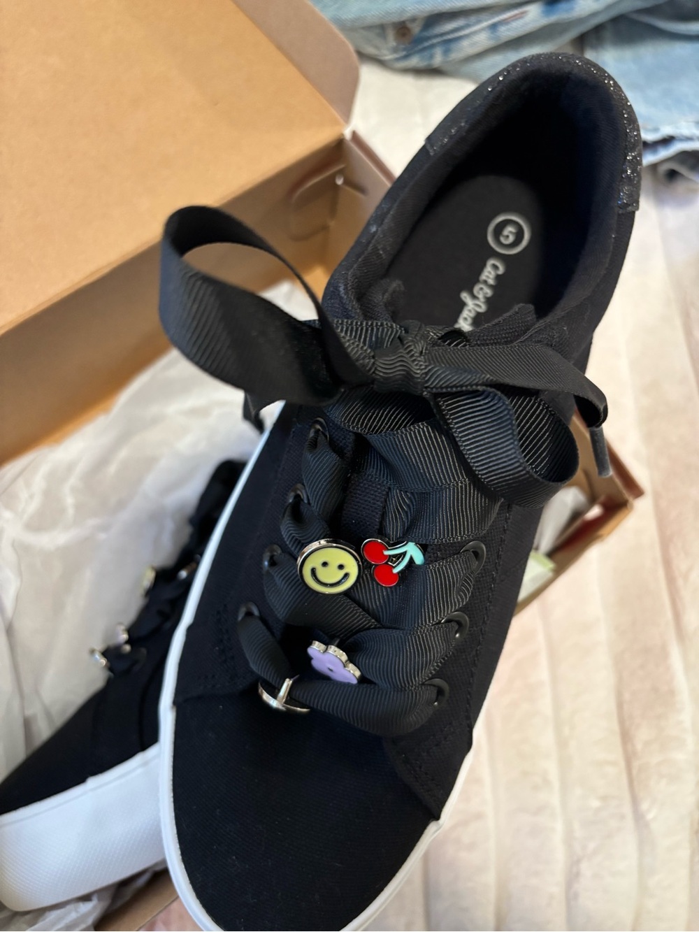 Cat & Jack Black Canvas Ribbon-Lace Sneakers with Enamel Charms - Picture 2 of 2